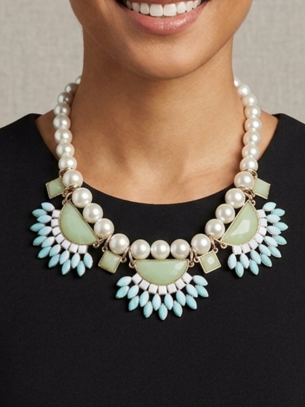 Pearl & Mint Statement Necklace